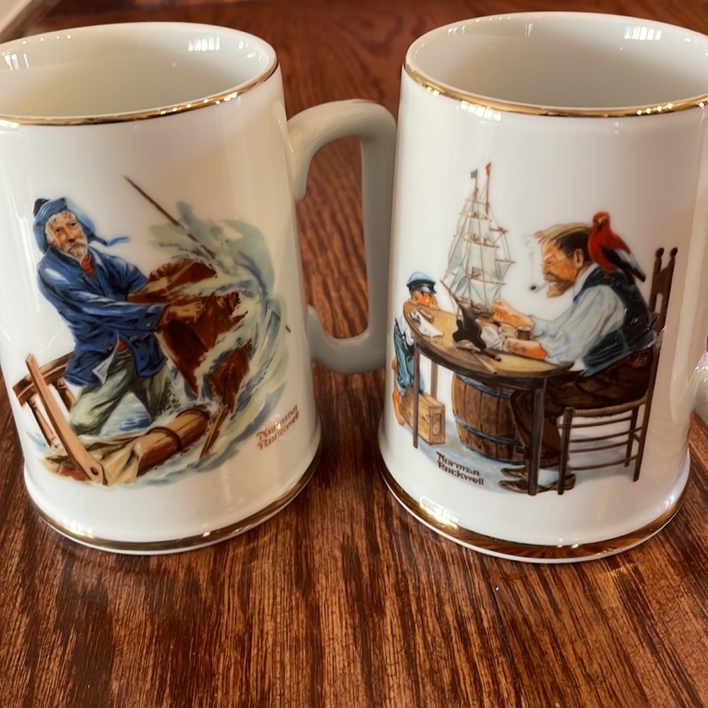 NORMAN ROCKWELL 2 (pair) Mugs. Braving the storm / For a good boy collectibles - Picture 9 of 11